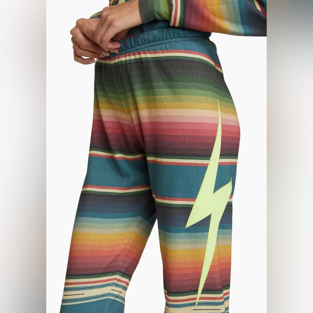Aviator Nation Rainbow Stripe Lightning Bolt Joggers - Teal, Yellow, Red